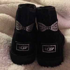 UGG Black Boots Rhinestones Bow
